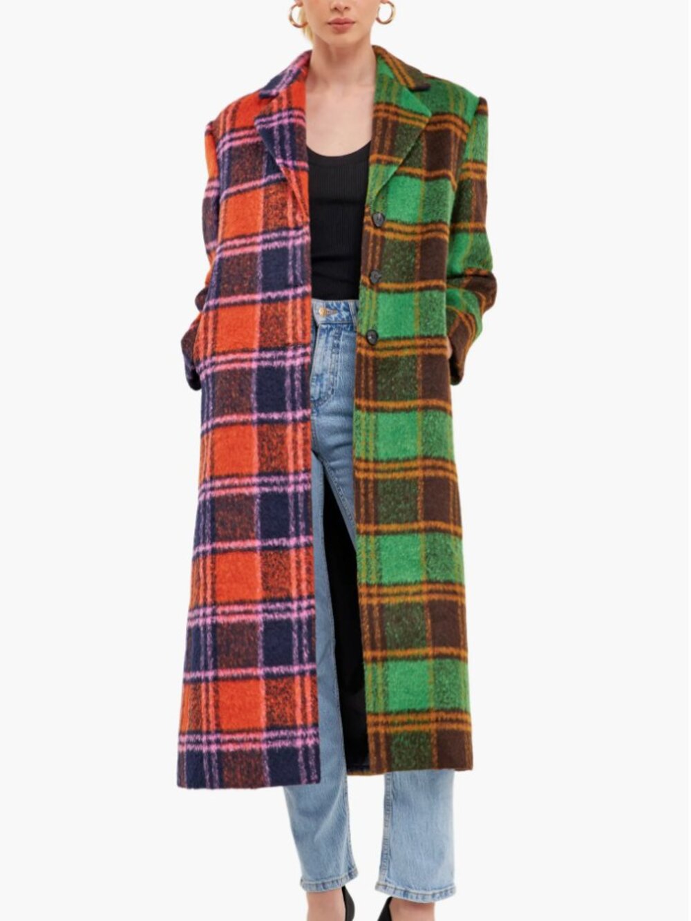 English Factory - Colorblock Plaid Trench Coat